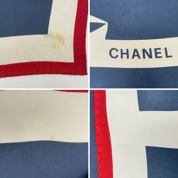 CHANEL Foulard - Red Cream Blue Gift 🎁 Ribbon 🎀 Tie Design - Picture 8 of 12